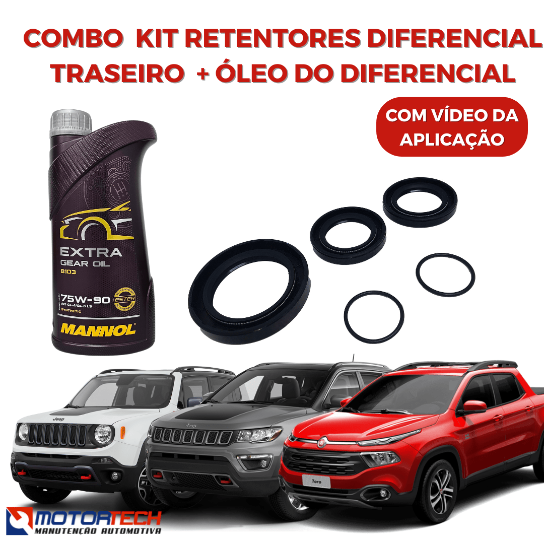 COMBO KIT RETENTORES DO DIFERENCIAL TRASEIRO + ÓLEO DO DIFERENCIAL 